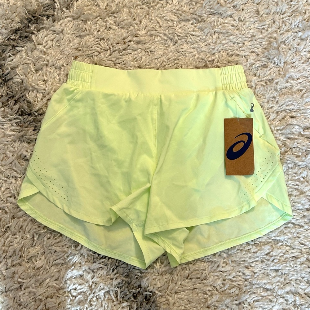 NWT ASICS Women’s Neon Lime Athletic Lined Running Shorts Size Small